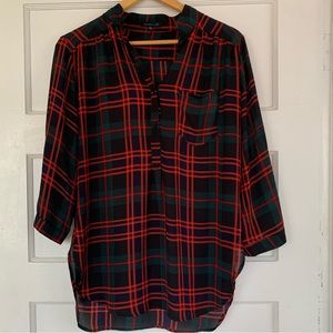 CALS green and red plaid blouse